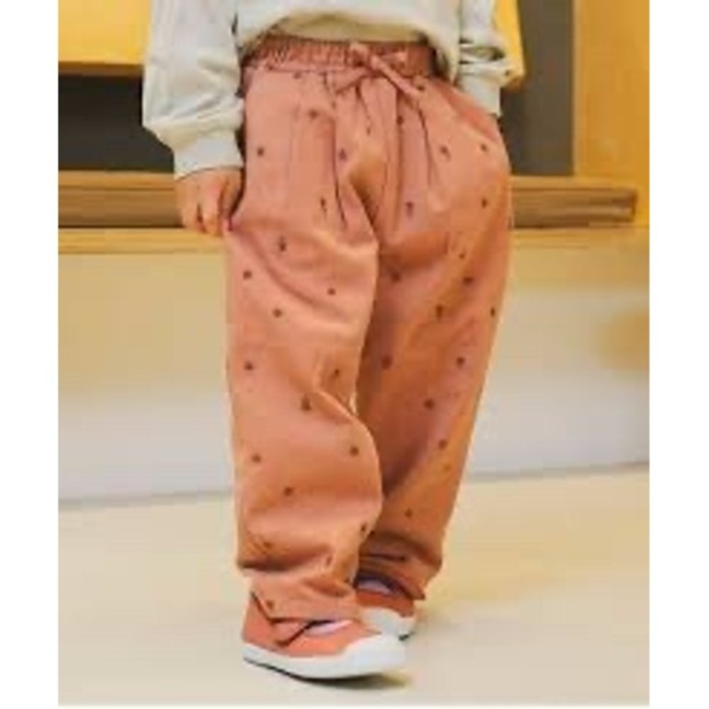 Beams Mini Trousers Kids Size 4T 110 Embroidered Terracotta Cotton Lined Pants